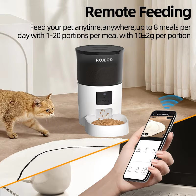 ROJECO Smart Pet Feeder with Camera & Video — WiFi App Control for Cats & Dogs