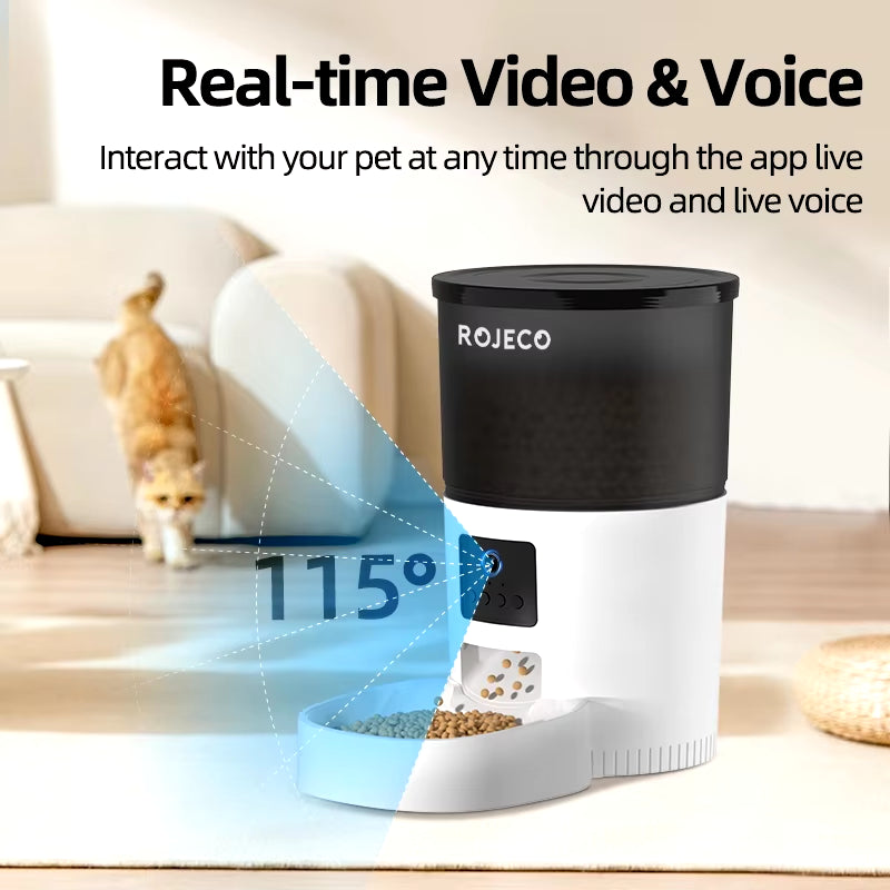 ROJECO Smart Pet Feeder with Camera & Video — WiFi App Control for Cats & Dogs