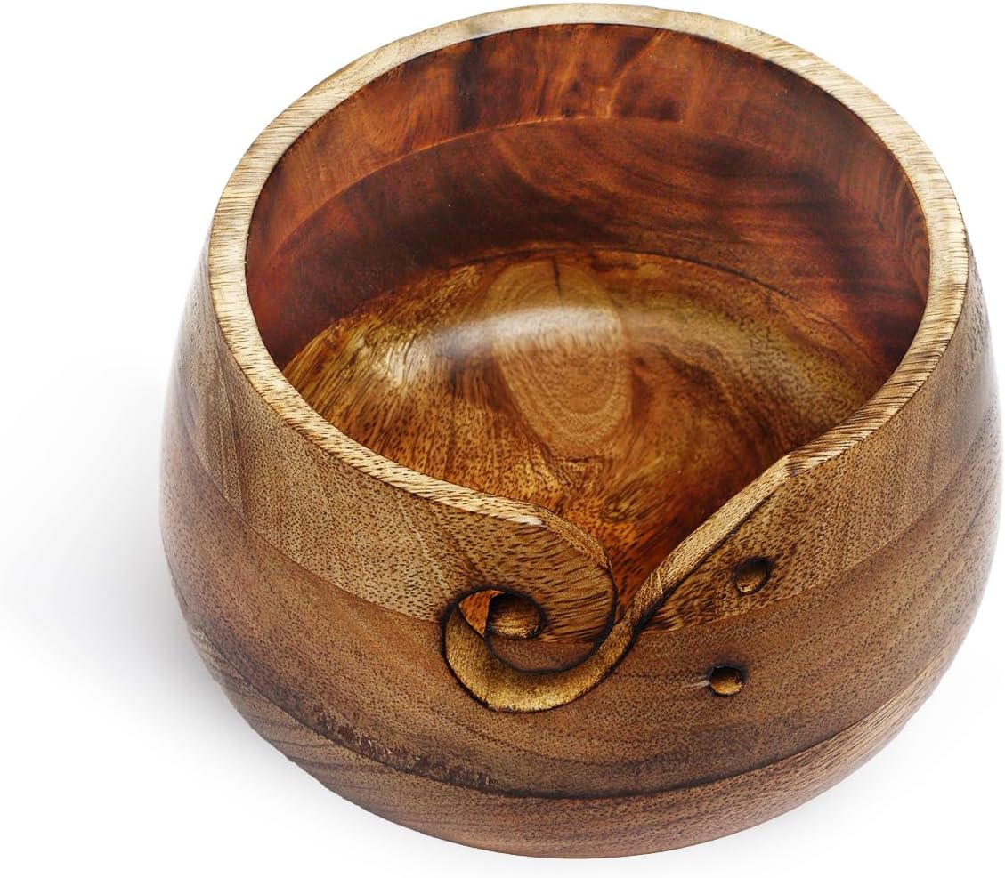 Wooden Yarn Bowl - Wooden Yarn Bowls for Crocheting with Holes, Preventing Slipping and Tangles, Handmade Craft Knitting Bowl Easter Gift for Knitting Lovers
