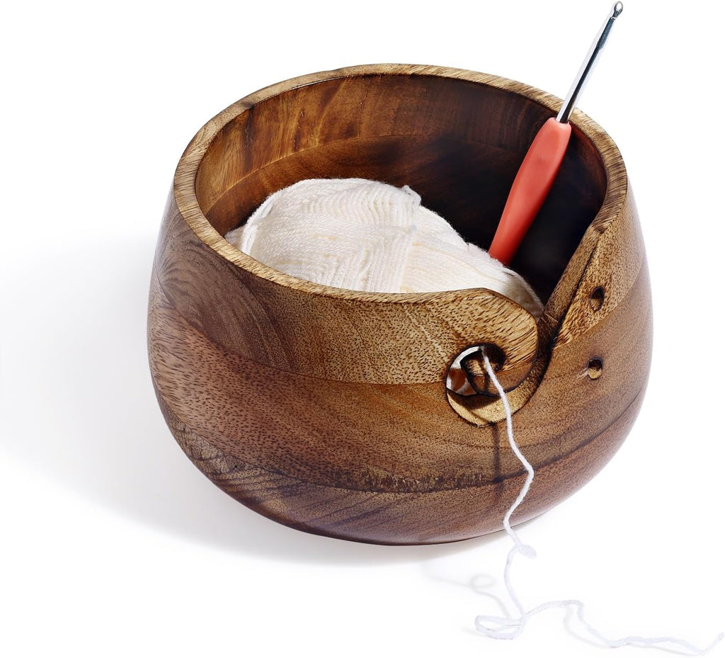 Wooden Yarn Bowl - Wooden Yarn Bowls for Crocheting with Holes, Preventing Slipping and Tangles, Handmade Craft Knitting Bowl Easter Gift for Knitting Lovers