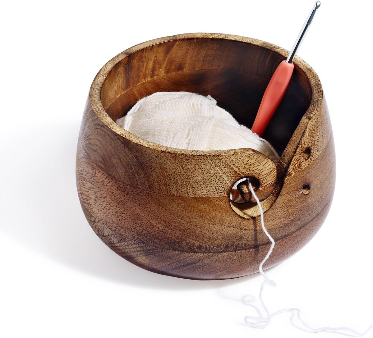 Wooden Yarn Bowl - Wooden Yarn Bowls for Crocheting with Holes, Preventing Slipping and Tangles, Handmade Craft Knitting Bowl Easter Gift for Knitting Lovers