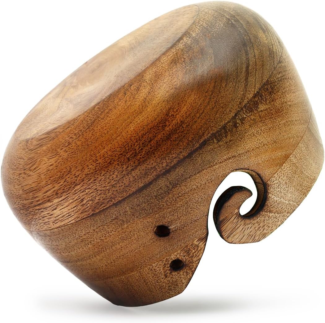 Wooden Yarn Bowl - Wooden Yarn Bowls for Crocheting with Holes, Preventing Slipping and Tangles, Handmade Craft Knitting Bowl Easter Gift for Knitting Lovers