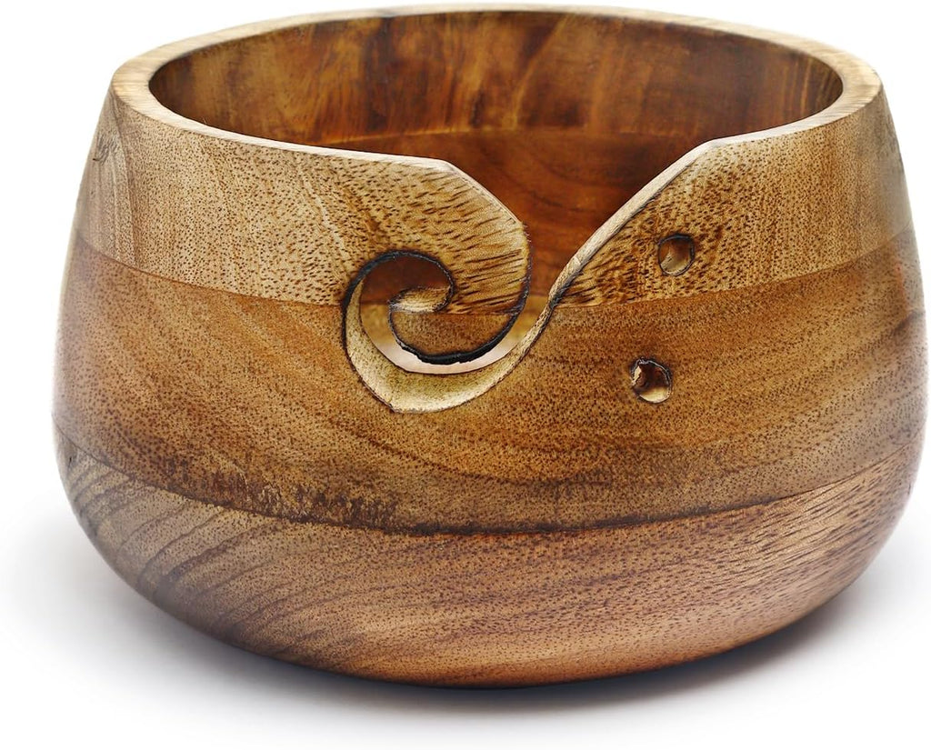 Wooden Yarn Bowl - Wooden Yarn Bowls for Crocheting with Holes, Preventing Slipping and Tangles, Handmade Craft Knitting Bowl Easter Gift for Knitting Lovers