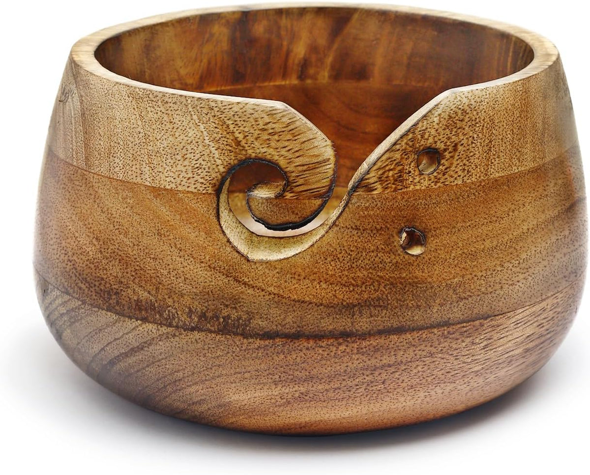 Wooden Yarn Bowl - Wooden Yarn Bowls for Crocheting with Holes, Preventing Slipping and Tangles, Handmade Craft Knitting Bowl Easter Gift for Knitting Lovers