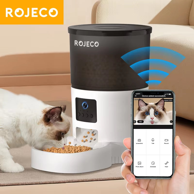 ROJECO Smart Pet Feeder with Camera & Video — WiFi App Control for Cats & Dogs