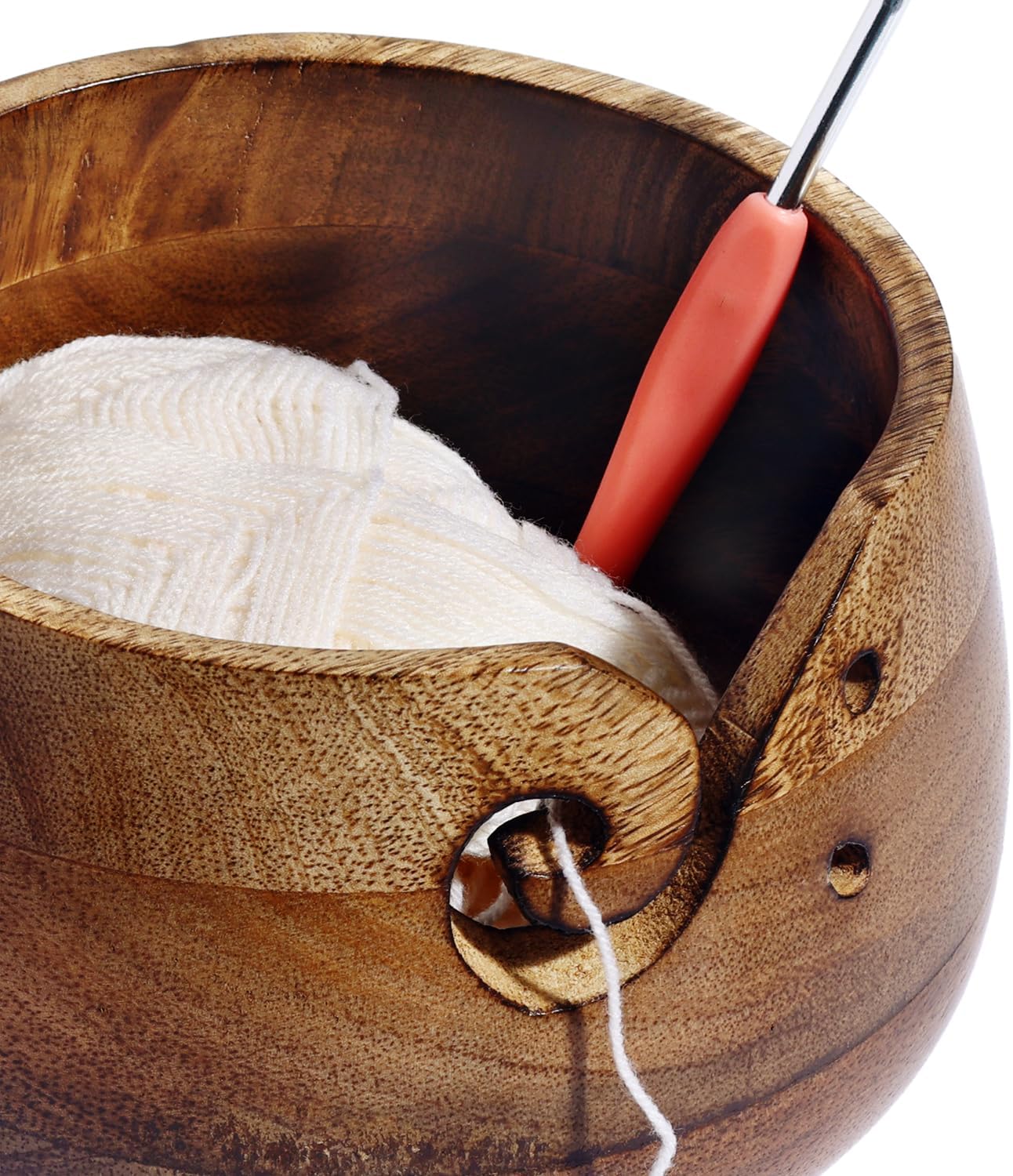 Wooden Yarn Bowl - Wooden Yarn Bowls for Crocheting with Holes, Preventing Slipping and Tangles, Handmade Craft Knitting Bowl Easter Gift for Knitting Lovers