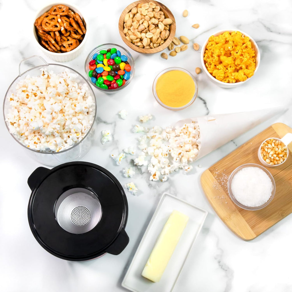 8-Cup Hot Air Popcorn Maker & Bowl - 2-In-1 Bowl & Lid, 2 Oz Measuring Cup - Oil-Free Pop Corn for Movie Night, Snacks, Birthday Parties, and More - Pink