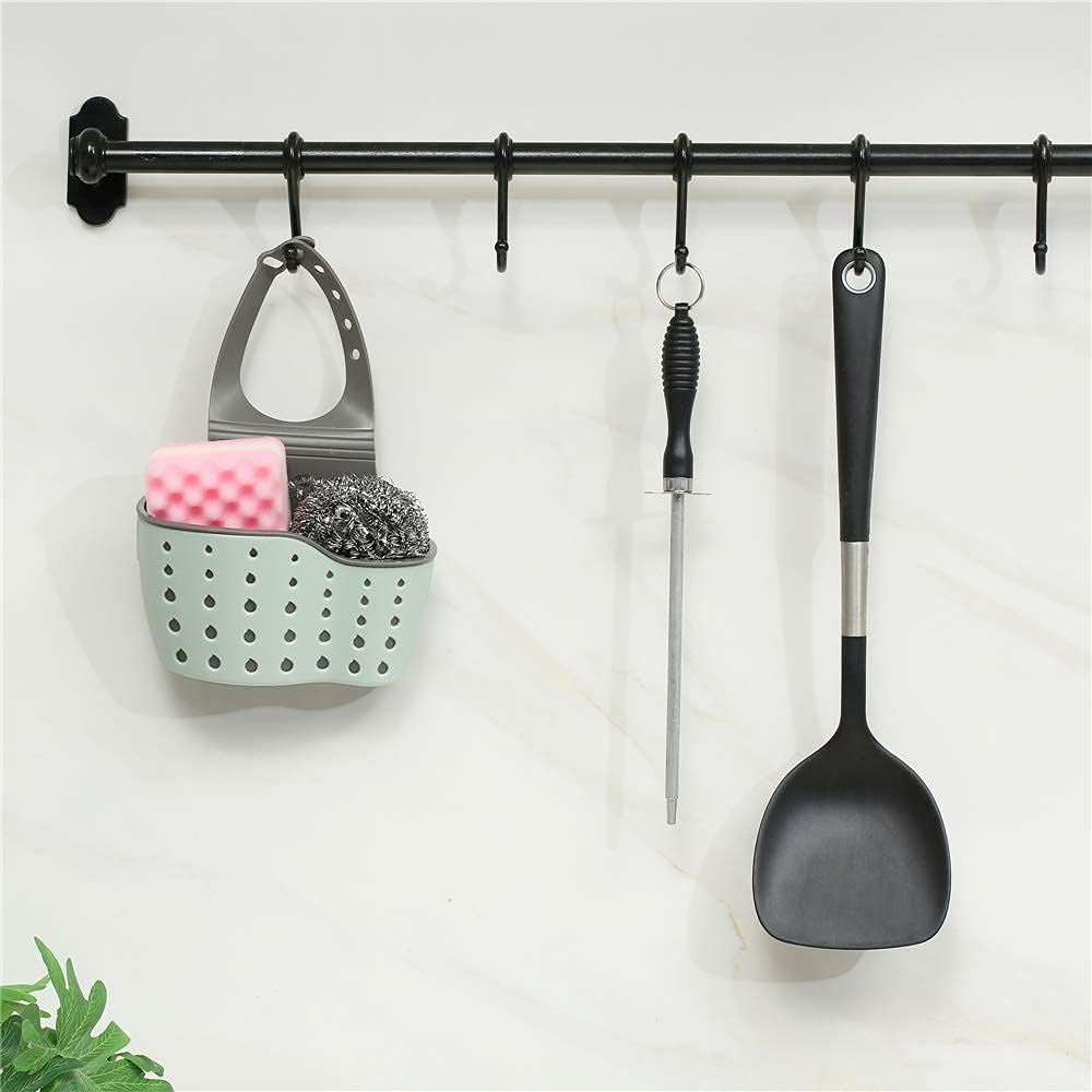 Kitchen Sink Caddy Sponge Holder Silicone Plastic Soap Holder Hanging Ajustable Strap Faucet Caddy with Drain Holes（2 Pack)